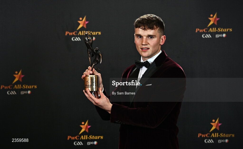 28 October 2022; John Daly of Galway with his PwC All Star award at the PwC All-Stars Awards 2022 at the Convention Centre in Dublin. Photo by Sam Barnes/Sportsfile