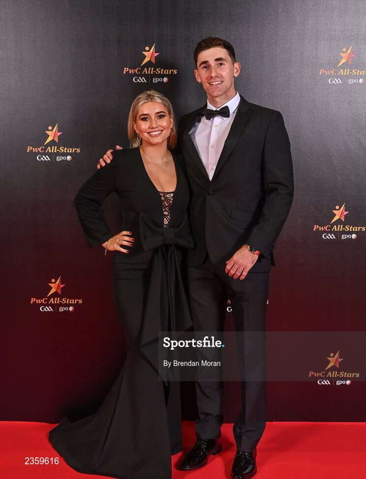 28 October 2022; Barry Nash of Limerick and Hope Mulcahy on arrival at the PwC All-Stars Awards 2022 at the Convention Centre in Dublin. Photo by Brendan Moran/Sportsfile