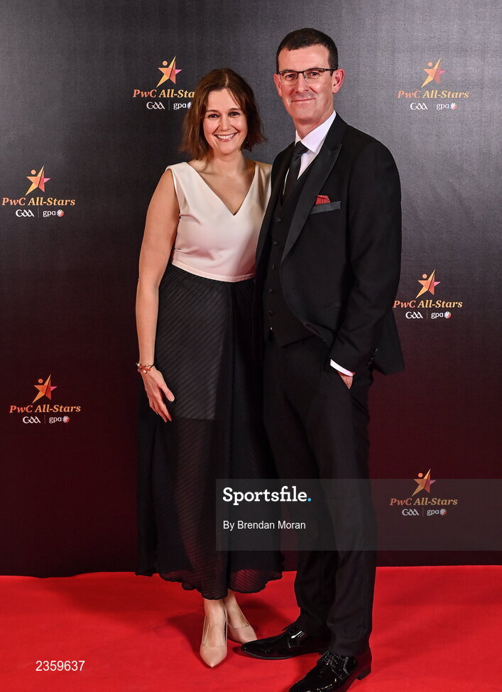 28 October 2022; Gráinne McElwain and Gearóid Mac Donncha on arrival at the PwC All-Stars Awards 2022 at the Convention Centre in Dublin. Photo by Brendan Moran/Sportsfile