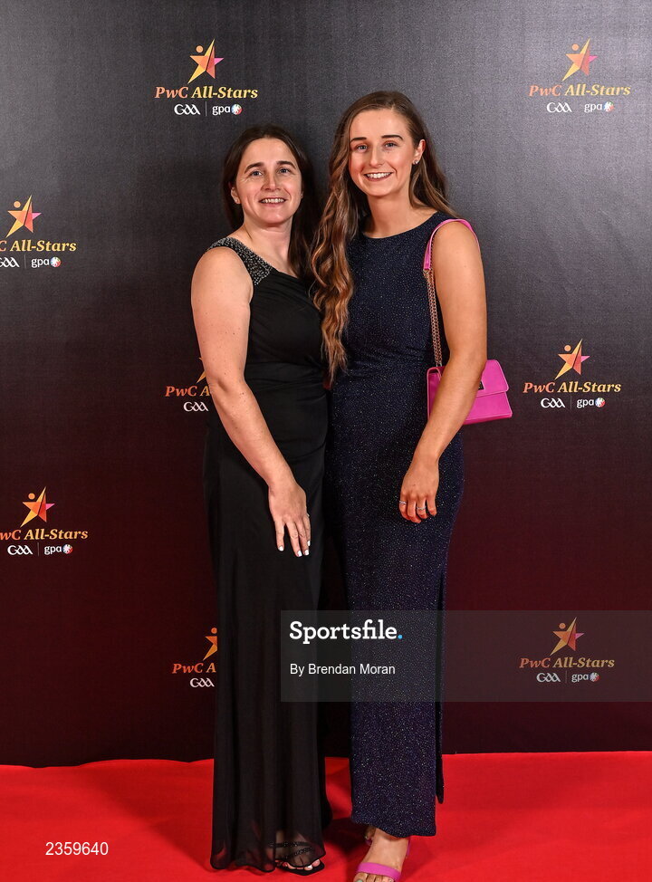 28 October 2022; Geraldine McTavish and Ríona McTavish on arrival at the PwC All-Stars Awards 2022 at the Convention Centre in Dublin. Photo by Brendan Moran/Sportsfile