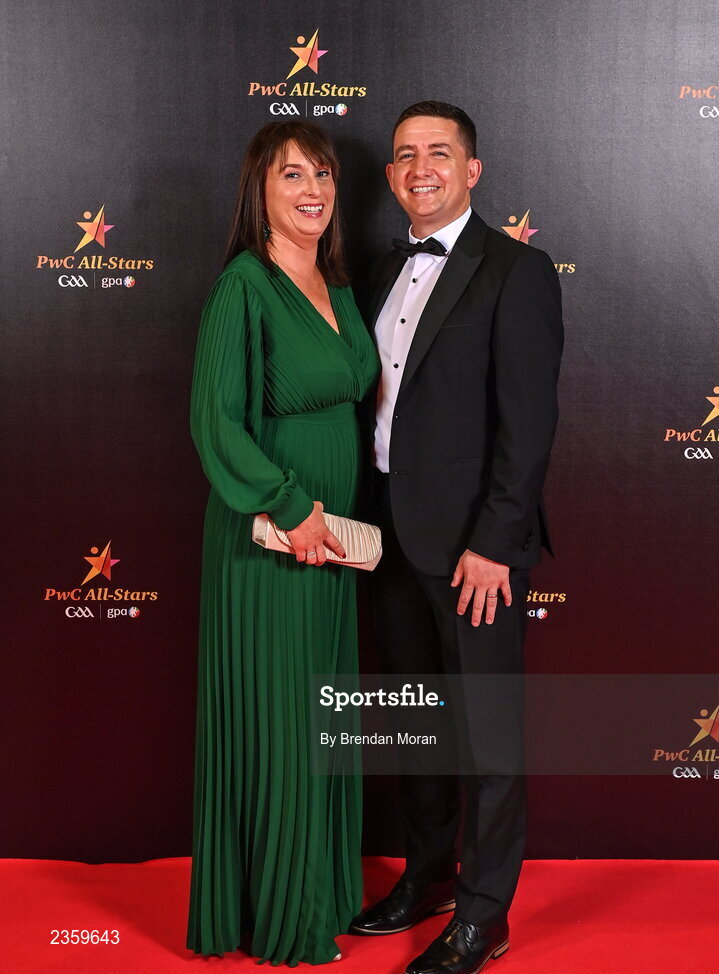 28 October 2022; Áine and Colm Lyons on arrival at the PwC All-Stars Awards 2022 at the Convention Centre in Dublin. Photo by Brendan Moran/Sportsfile