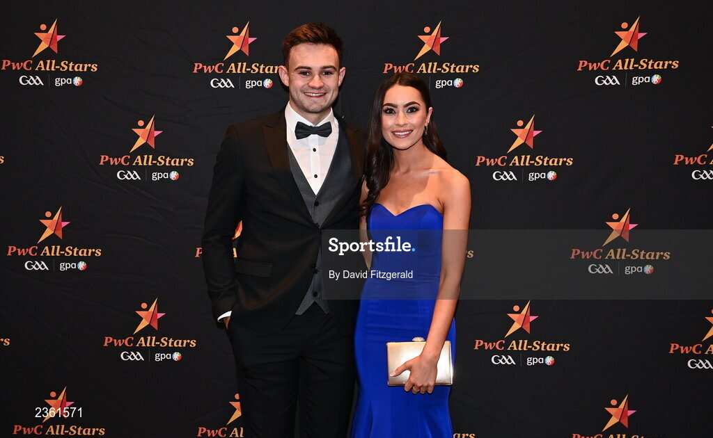 28 October 2022; Cillian McDaid of Galway and Niamh Mannion during the PwC All-Stars Awards 2022 at the Convention Centre in Dublin. Photo by David Fitzgerald/Sportsfile