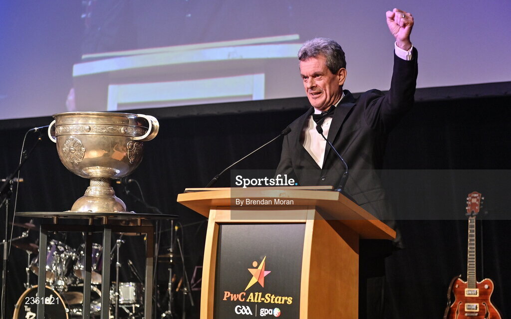 28 October 2022; PwC Ireland managing partner Feargal O'Rourke during the PwC All-Stars Awards 2022 at the Convention Centre in Dublin. Photo by Brendan Moran/Sportsfile