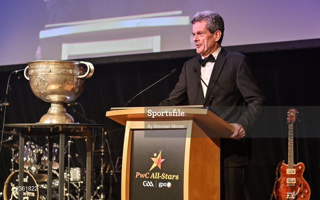 28 October 2022; PwC Ireland managing partner Feargal O'Rourke during the PwC All-Stars Awards 2022 at the Convention Centre in Dublin. Photo by Brendan Moran/Sportsfile
