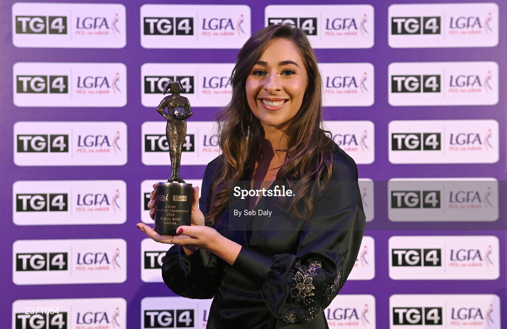 4 November 2022; Kristine Reidy of Limerick with her TG4 Junior Team of the Championship award at the 2022 TG4 Teams of the Championship awards night at Croke Park, Dublin. Photo by Seb Daly/Sportsfile