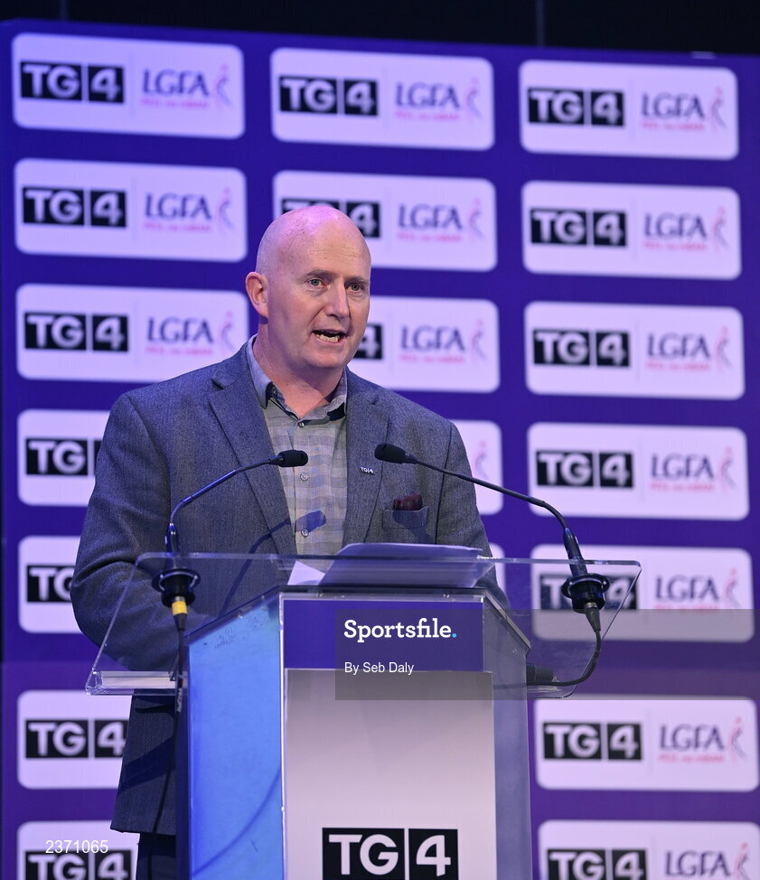 4 November 2022; Rónán Ó Coisdealbha, Head of Sport, TG4, speaking at the 2022 TG4 Teams of the Championship awards night at Croke Park, Dublin. Photo by Seb Daly/Sportsfile