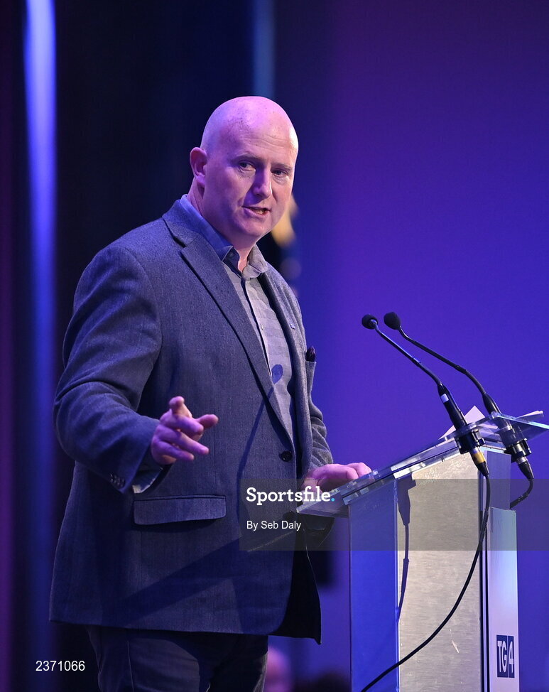 4 November 2022; Rónán Ó Coisdealbha, Head of Sport, TG4, speaking at the 2022 TG4 Teams of the Championship awards night at Croke Park, Dublin. Photo by Seb Daly/Sportsfile