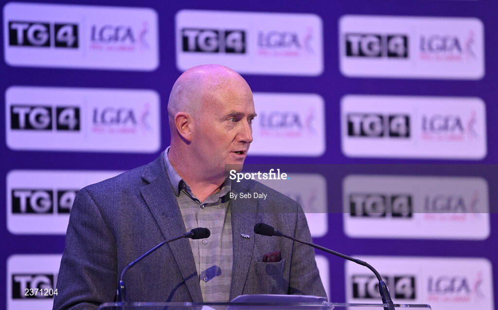 4 November 2022; Rónán Ó Coisdealbha, Head of Sport, TG4, speaking at the 2022 TG4 Teams of the Championship awards night at Croke Park, Dublin. Photo by Seb Daly/Sportsfile