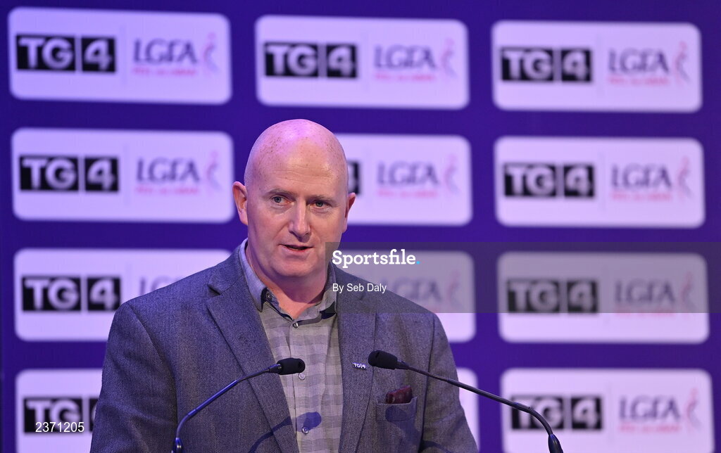 4 November 2022; Rónán Ó Coisdealbha, Head of Sport, TG4, speaking at the 2022 TG4 Teams of the Championship awards night at Croke Park, Dublin. Photo by Seb Daly/Sportsfile