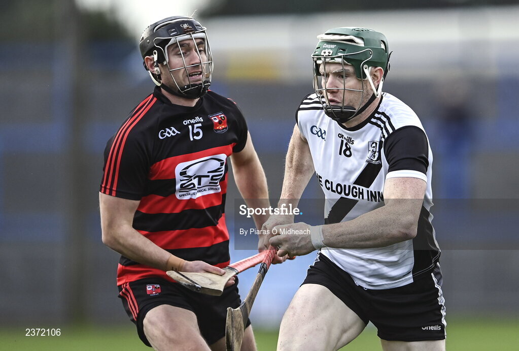 6 November 2022; Thomas Cleary of Kilruane MacDonagh's in action against Pauric Mahony of Ballygunner during the AIB Munster GAA Hurling Senior Club Championship quarter-final match between Ballygunner and Kilruane MacDonagh's at Walsh Park in Waterford. Photo by Piaras Ó Mídheach/Sportsfile