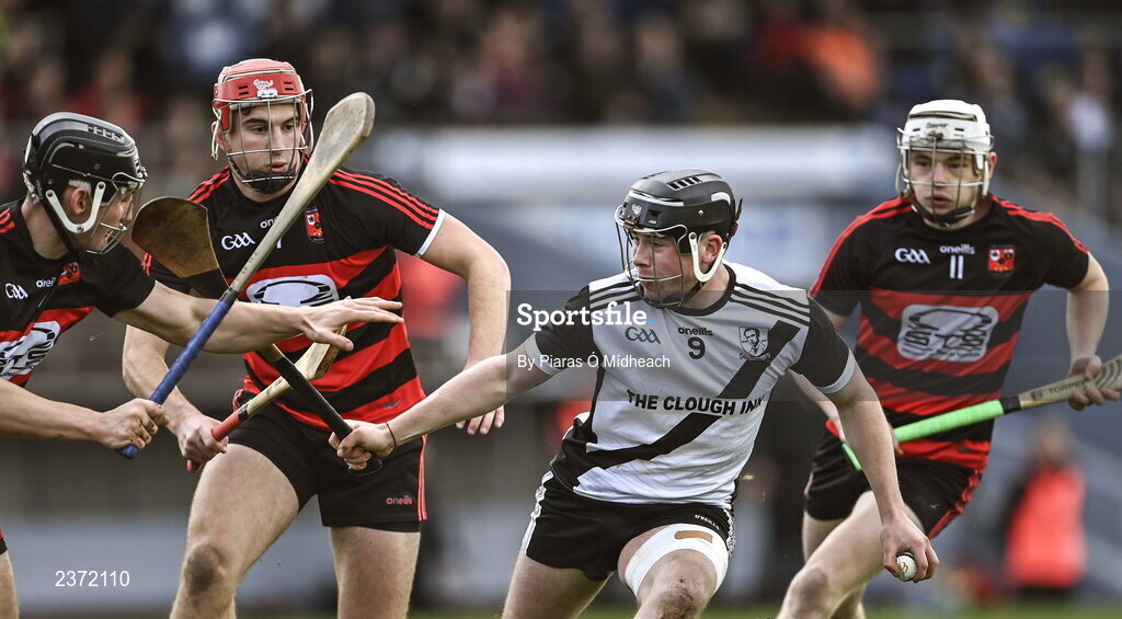 6 November 2022; Mark O'Neill of Kilruane MacDonagh's in action against Ballygunner players, from left, Tadhg Foley, Ronan Power and Mikey Mahony during the AIB Munster GAA Hurling Senior Club Championship quarter-final match between Ballygunner and Kilruane MacDonagh's at Walsh Park in Waterford. Photo by Piaras Ó Mídheach/Sportsfile