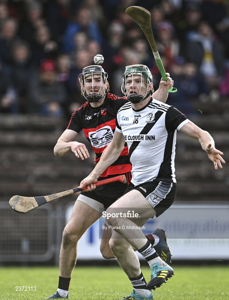 6 November 2022; Thomas Cleary of Kilruane MacDonagh's in action against Barry Coughlan of Ballygunner during the AIB Munster GAA Hurling Senior Club Championship quarter-final match between Ballygunner and Kilruane MacDonagh's at Walsh Park in Waterford. Photo by Piaras Ó Mídheach/Sportsfile