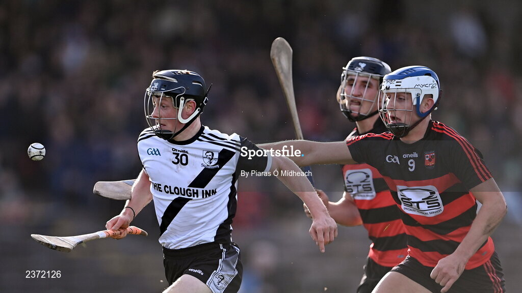 6 November 2022; Jerome Cahill of Kilruane MacDonagh's in action against Paddy Leavey of Ballygunner, 9, during the AIB Munster GAA Hurling Senior Club Championship quarter-final match between Ballygunner and Kilruane MacDonagh's at Walsh Park in Waterford. Photo by Piaras Ó Mídheach/Sportsfile