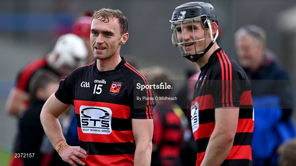 6 November 2022; Ballygunner players Pauric Mahony, left, and Tadhg Foley after their side's victory in the AIB Munster GAA Hurling Senior Club Championship quarter-final match between Ballygunner and Kilruane MacDonagh's at Walsh Park in Waterford. Photo by Piaras Ó Mídheach/Sportsfile