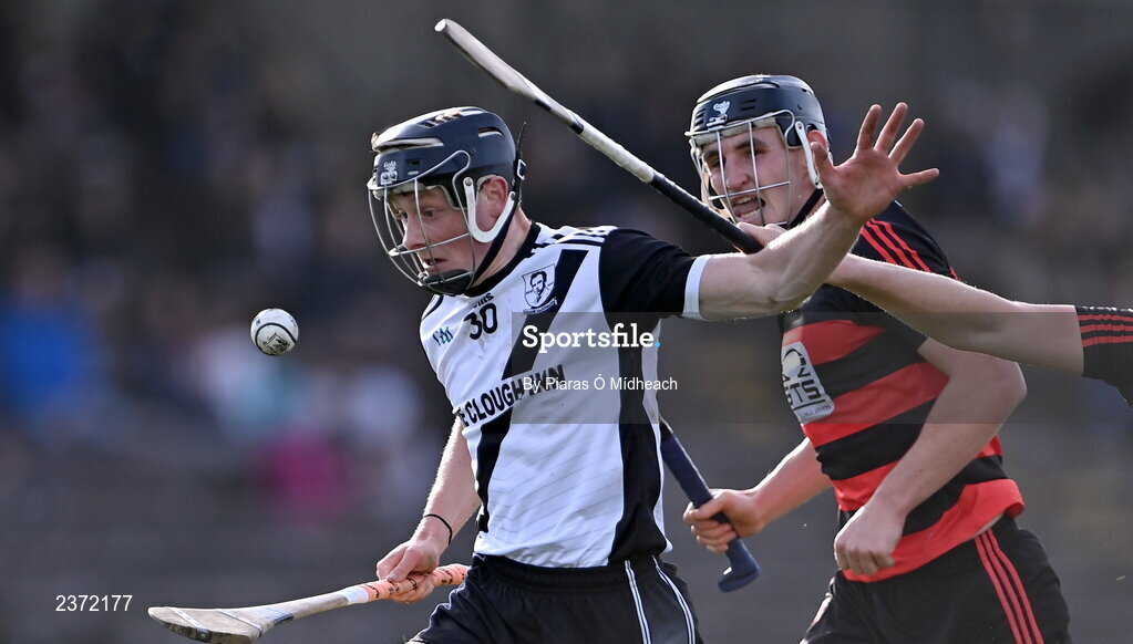 6 November 2022; Jerome Cahill of Kilruane MacDonagh's in action against Tadhg Foley of Ballygunner during the AIB Munster GAA Hurling Senior Club Championship quarter-final match between Ballygunner and Kilruane MacDonagh's at Walsh Park in Waterford. Photo by Piaras Ó Mídheach/Sportsfile