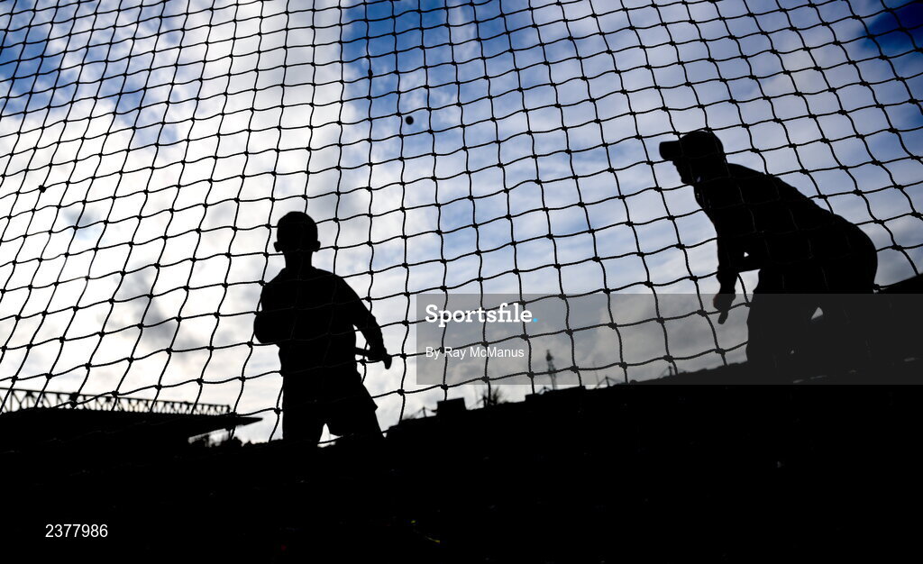 13 November 2022; The Castletown Geoghegan goalkeeper Kieran Glennon and nine year old Killian Garvon watch the flight of the sliotar before the AIB Leinster GAA Hurling Senior Club Championship Quarter-Final match between Shamrocks Ballyhale and Castletown Geoghegan at UPMC Nowlan Park in Kilkenny. Photo by Ray McManus/Sportsfile