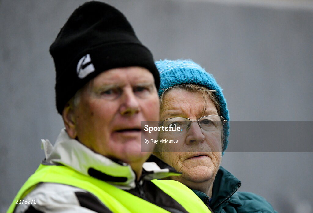 13 November 2022; Kilkenny stewards Bridget and John Healy watch the AIB Leinster GAA Hurling Senior Club Championship Quarter-Final match between Shamrocks Ballyhale and Castletown Geoghegan at UPMC Nowlan Park in Kilkenny. Photo by Ray McManus/Sportsfile