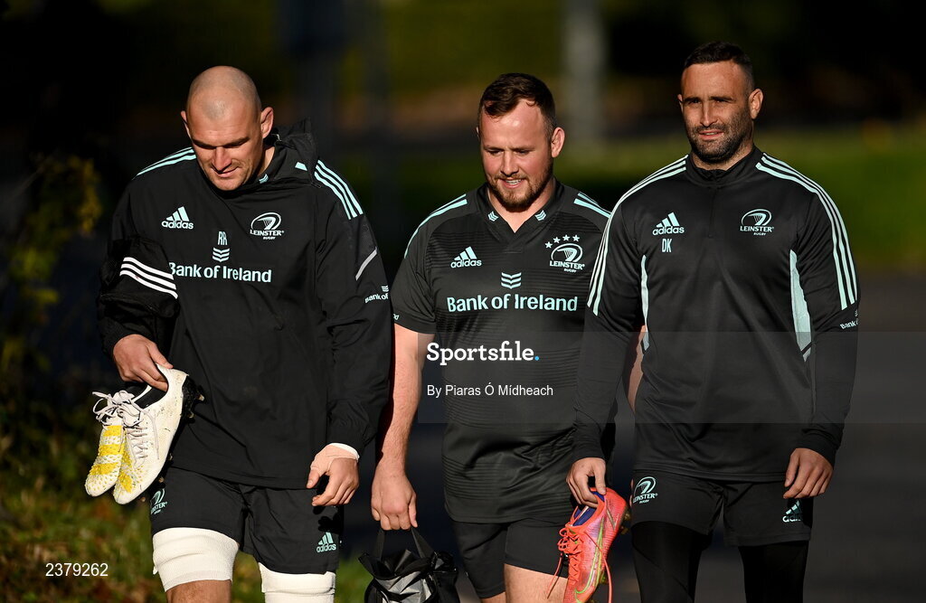 14 November 2022; Players, from left, Rhys Ruddock, Ed Byrne and Dave Kearney arrive ford Leinster rugby squad training at UCD in Dublin. Photo by Piaras Ó Mídheach/Sportsfile