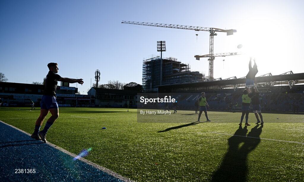 18 November 2022; Leinster players warm up before the Bank of Ireland friendly match between Leinster and Chile at Energia Park in Dublin. Photo by Harry Murphy/Sportsfile