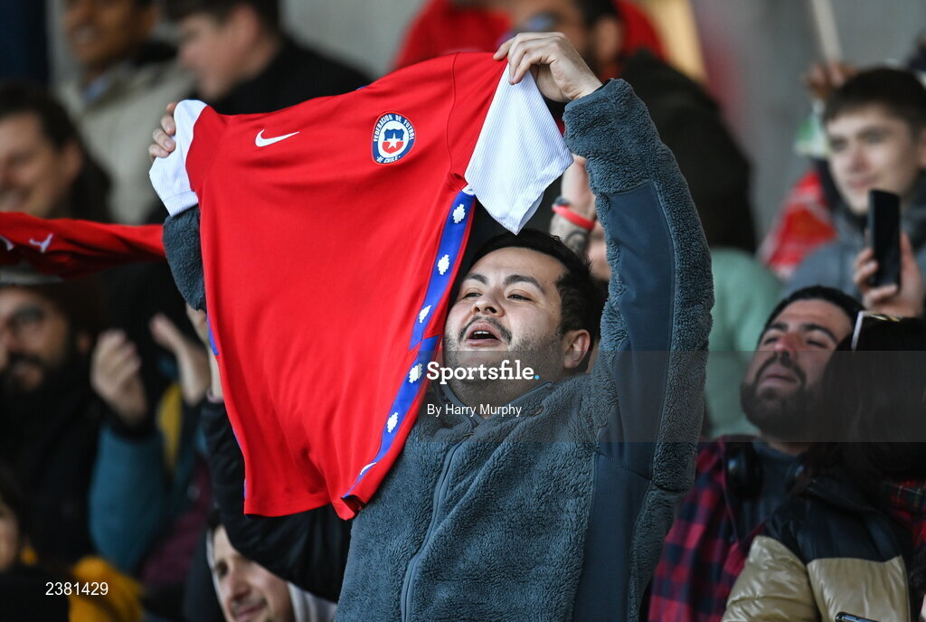 18 November 2022; A Chile supporter before the Bank of Ireland friendly match between Leinster and Chile at Energia Park in Dublin. Photo by Harry Murphy/Sportsfile
