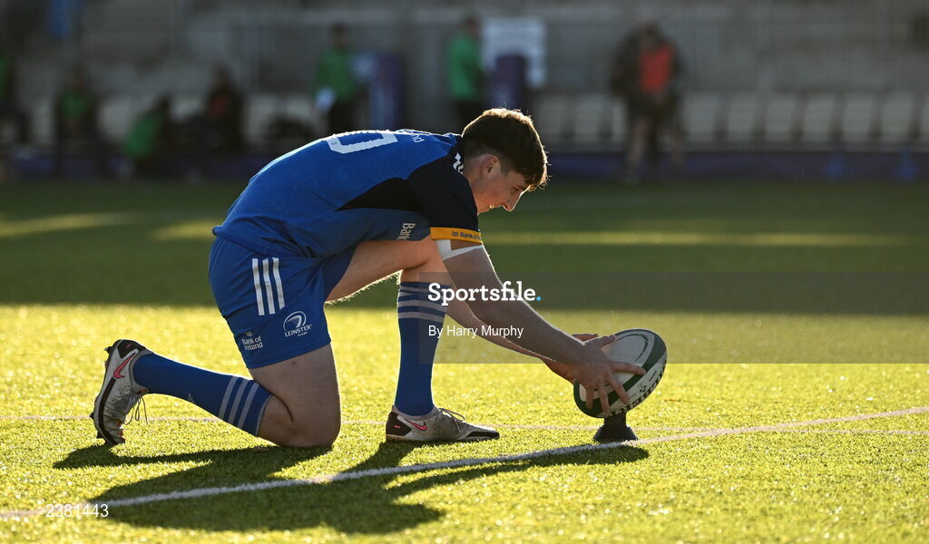 18 November 2022; Charlie Tector of Leinster lines up a kick during the Bank of Ireland friendly match between Leinster and Chile at Energia Park in Dublin. Photo by Harry Murphy/Sportsfile