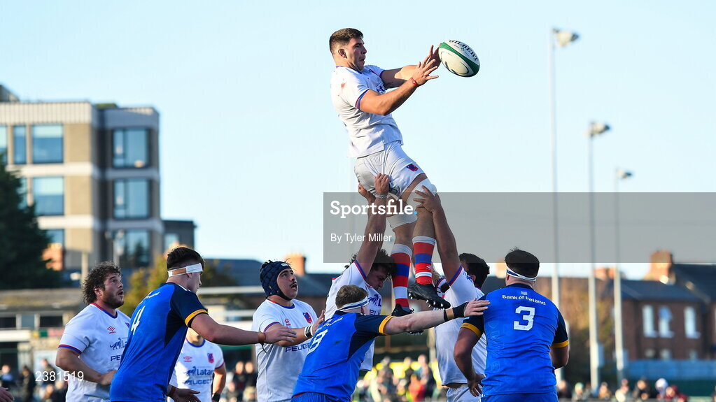 18 November 2022; Ignacio Silva of Chile wins possession in the lineout during the Bank of Ireland friendly match between Leinster and Chile at Energia Park in Dublin. Photo by Tyler Miller/Sportsfile