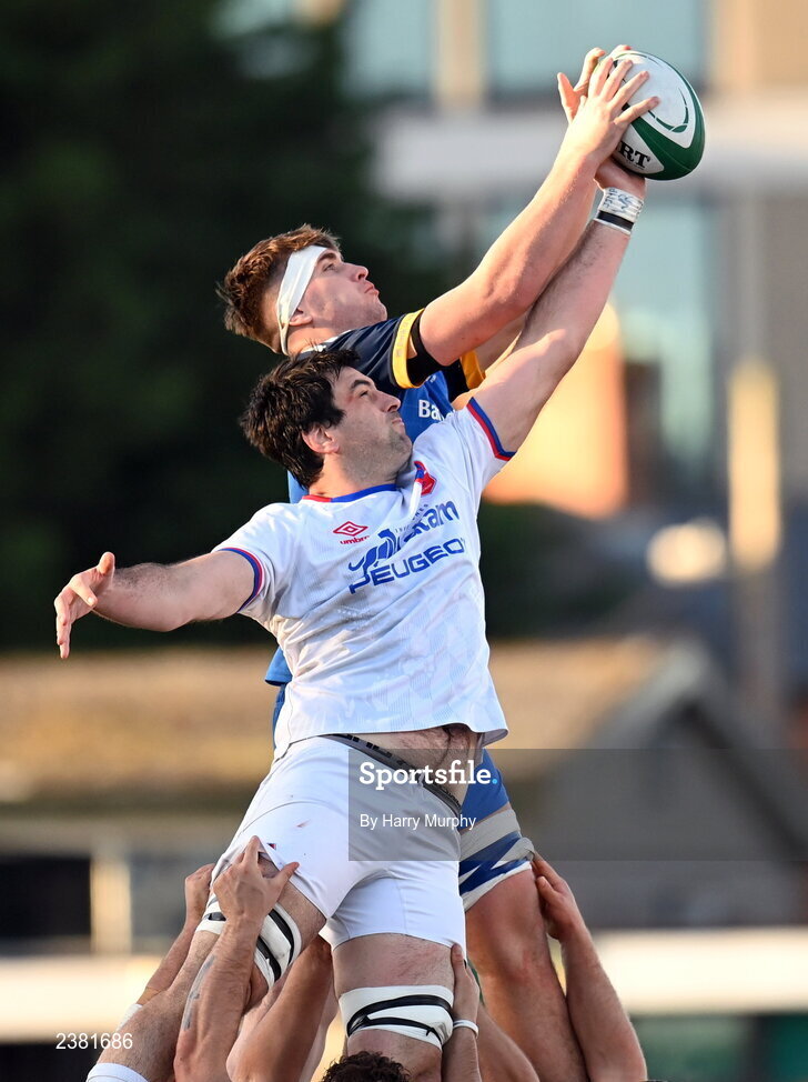 18 November 2022; Brian Deeny of Leinster takes possession in a lineout ahead of Pablo Huete of Chile during the Bank of Ireland friendly match between Leinster and Chile at Energia Park in Dublin. Photo by Harry Murphy/Sportsfile