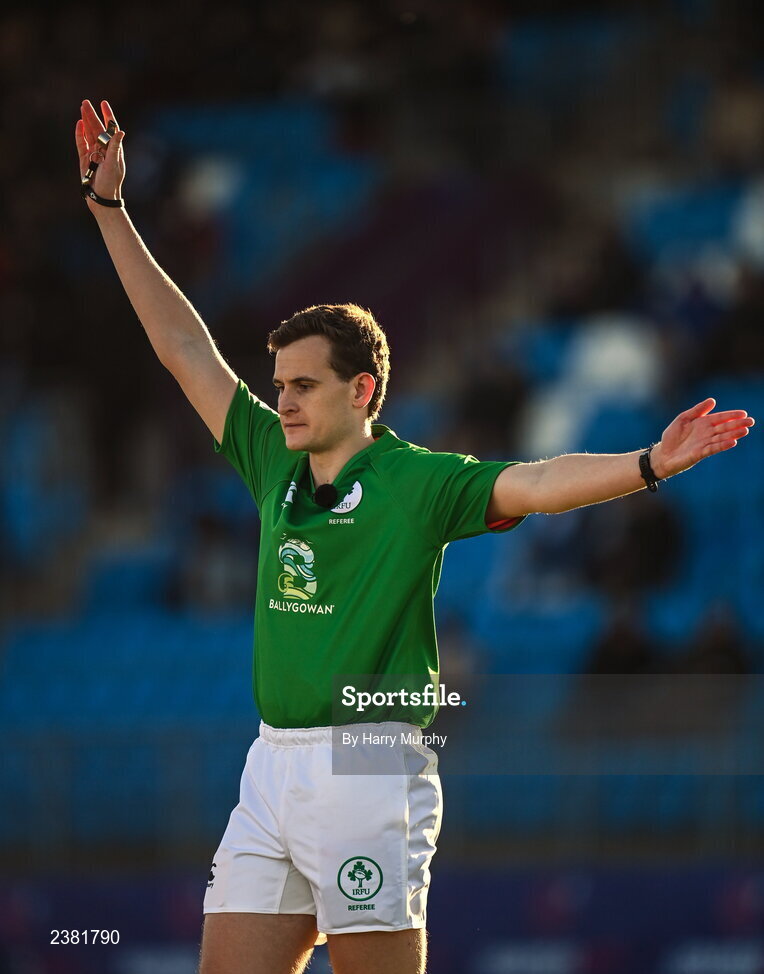 18 November 2022; Referee Peter Martin during the Bank of Ireland friendly match between Leinster and Chile at Energia Park in Dublin. Photo by Harry Murphy/Sportsfile