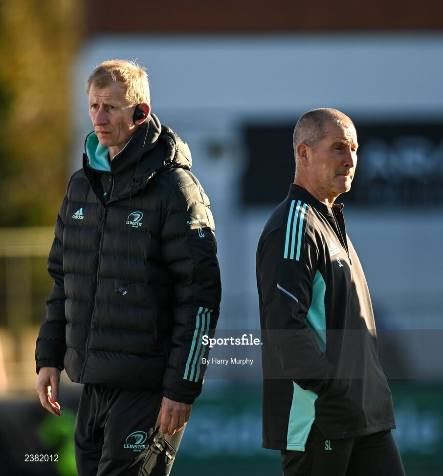 18 November 2022; Leinster head coach Leo Cullen and senior coach Stuart Lancaster before the Bank of Ireland friendly match between Leinster and Chile at Energia Park in Dublin. Photo by Harry Murphy/Sportsfile