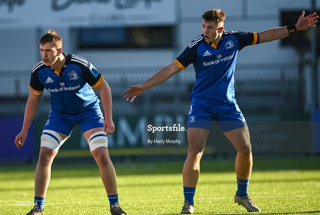 18 November 2022; Cormac Daly and Lee Barron of Leinster the Bank of Ireland friendly match between Leinster and Chile at Energia Park in Dublin. Photo by Harry Murphy/Sportsfile