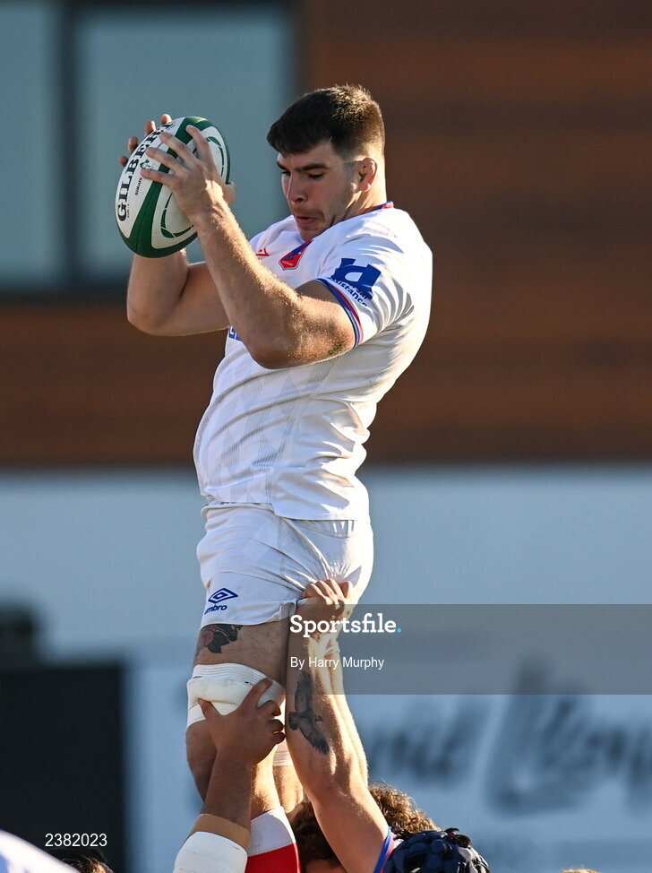 18 November 2022; Ignacio Silva of Chile takes possession in a lineout during the Bank of Ireland friendly match between Leinster and Chile at Energia Park in Dublin. Photo by Harry Murphy/Sportsfile