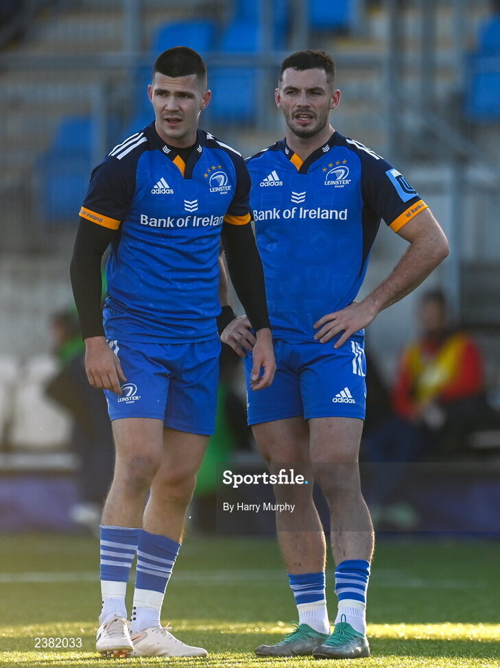 18 November 2022; Chris Cosgrave and Andrew Smith of Leinster during the Bank of Ireland friendly match between Leinster and Chile at Energia Park in Dublin. Photo by Harry Murphy/Sportsfile