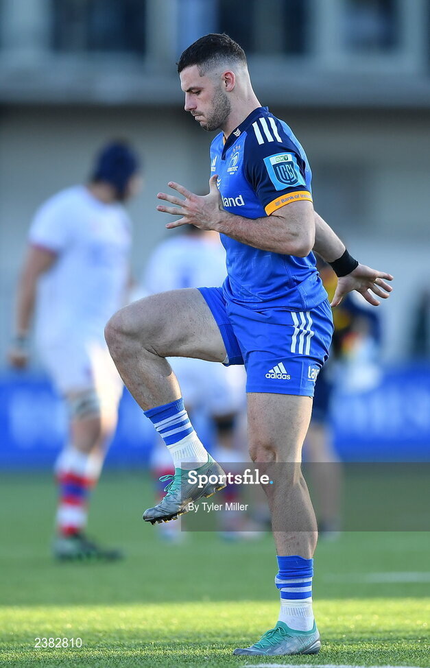 18 November 2022; Andrew Smith of Leinster warms-up before the start of the second half during the Bank of Ireland friendly match between Leinster and Chile at Energia Park in Dublin. Photo by Tyler Miller/Sportsfile