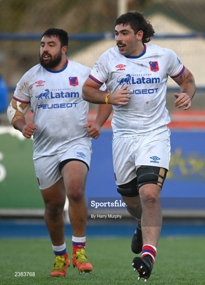 18 November 2022; Rodrigo Fernández, right, and Salvador Lues of Chile during the Bank of Ireland friendly match between Leinster and Chile at Energia Park in Dublin. Photo by Harry Murphy/Sportsfile