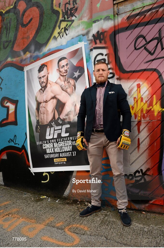 15 August 2013; Conor ‘The Notorious’ McGregor makes his much anticipated UFC debut stateside this weekend in Boston and Setanta Sports will have live and exclusive coverage of his fight late on Saturday, 17th August 2013. UFC fighter and Lucan native, Conor ‘The Notorious’ McGregor was in Dublin ahead of the event which takes place in TD Garden, Boston and sees McGregor take on Max Holloway. Subscribe now for €19.99 per month either online or by calling our subscriber line on: 0818 20 30 40. Since August 1st, Setanta Sports customers will be able to receive BT Sport 1, BT Sport 2 and the ESPN channel as part of the Setanta Sports Pack. This game changing deal means that Irish UFC fans will be able to watch over 30 live events per year, as well additional UFC programming such the Ultimate Fighter and Inside the Octagon. Grand Canal Square, Docklands, Dublin. Picture credit: David Maher / SPORTSFILE