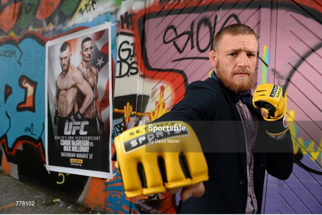 15 August 2013; Conor ‘The Notorious’ McGregor makes his much anticipated UFC debut stateside this weekend in Boston and Setanta Sports will have live and exclusive coverage of his fight late on Saturday, 17th August 2013. UFC fighter and Lucan native, Conor ‘The Notorious’ McGregor was in Dublin ahead of the event which takes place in TD Garden, Boston and sees McGregor take on Max Holloway. Subscribe now for €19.99 per month either online or by calling our subscriber line on: 0818 20 30 40. Since August 1st, Setanta Sports customers will be able to receive BT Sport 1, BT Sport 2 and the ESPN channel as part of the Setanta Sports Pack. This game changing deal means that Irish UFC fans will be able to watch over 30 live events per year, as well additional UFC programming such the Ultimate Fighter and Inside the Octagon. Grand Canal Square, Docklands, Dublin. Picture credit: David Maher / SPORTSFILE