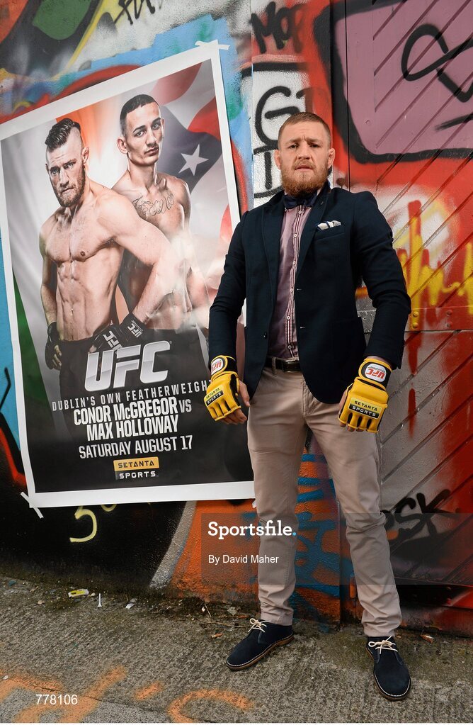 15 August 2013; Conor ‘The Notorious’ McGregor makes his much anticipated UFC debut stateside this weekend in Boston and Setanta Sports will have live and exclusive coverage of his fight late on Saturday, 17th August 2013. UFC fighter and Lucan native, Conor ‘The Notorious’ McGregor was in Dublin ahead of the event which takes place in TD Garden, Boston and sees McGregor take on Max Holloway. Subscribe now for €19.99 per month either online or by calling our subscriber line on: 0818 20 30 40. Since August 1st, Setanta Sports customers will be able to receive BT Sport 1, BT Sport 2 and the ESPN channel as part of the Setanta Sports Pack. This game changing deal means that Irish UFC fans will be able to watch over 30 live events per year, as well additional UFC programming such the Ultimate Fighter and Inside the Octagon. Grand Canal Square, Docklands, Dublin. Picture credit: David Maher / SPORTSFILE