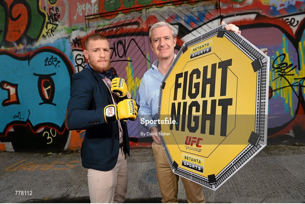 15 August 2013; Conor ‘The Notorious’ McGregor makes his much anticipated UFC debut stateside this weekend in Boston and Setanta Sports will have live and exclusive coverage of his fight late on Saturday, 17th August 2013. UFC fighter and Lucan native, Conor ‘The Notorious’ McGregor and and Brian Quinn, Customer Acquisition Director of Setanta Sport, were in Dublin ahead of the event which takes place in TD Garden, Boston and sees McGregor take on Max Holloway. Subscribe now for €19.99 per month either online or by calling our subscriber line on: 0818 20 30 40. Since August 1st, Setanta Sports customers will be able to receive BT Sport 1, BT Sport 2 and the ESPN channel as part of the Setanta Sports Pack. This game changing deal means that Irish UFC fans will be able to watch over 30 live events per year, as well additional UFC programming such the Ultimate Fighter and Inside the Octagon. Grand Canal Square, Docklands, Dublin. Picture credit: David Maher / SPORTSFILE