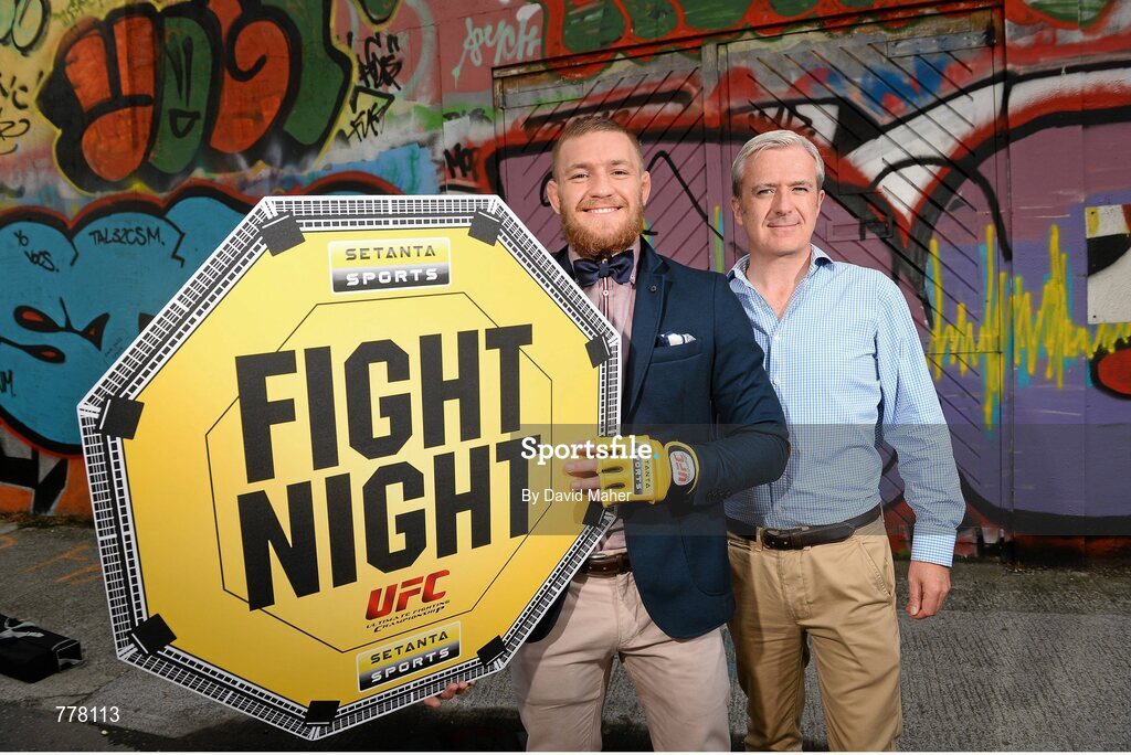 15 August 2013; Conor ‘The Notorious’ McGregor makes his much anticipated UFC debut stateside this weekend in Boston and Setanta Sports will have live and exclusive coverage of his fight late on Saturday, 17th August 2013. UFC fighter and Lucan native, Conor ‘The Notorious’ McGregor and and Brian Quinn, Customer Acquisition Director of Setanta Sport, were in Dublin ahead of the event which takes place in TD Garden, Boston and sees McGregor take on Max Holloway. Subscribe now for €19.99 per month either online or by calling our subscriber line on: 0818 20 30 40. Since August 1st, Setanta Sports customers will be able to receive BT Sport 1, BT Sport 2 and the ESPN channel as part of the Setanta Sports Pack. This game changing deal means that Irish UFC fans will be able to watch over 30 live events per year, as well additional UFC programming such the Ultimate Fighter and Inside the Octagon. Grand Canal Square, Docklands, Dublin. Picture credit: David Maher / SPORTSFILE