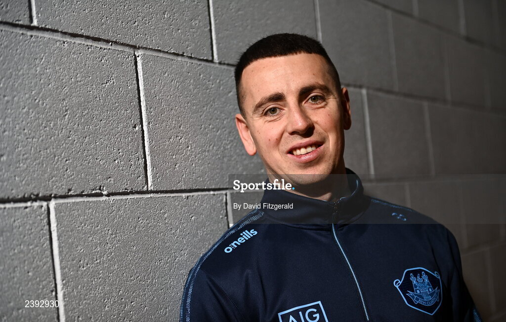 7 December 2022; Dublin footballer Cormac Costello poses for  a portrait after a training session for students of Tyrrelstown Educate Together National School. As proud sponsors of Dublin GAA, AIG are encouraging participation in GAA around Dublin through its Diversity, Equality and Inclusion Roadshow (DEI Roadshow) at Tyrellstown ETNS in Dublin. Photo by David Fitzgerald/Sportsfile