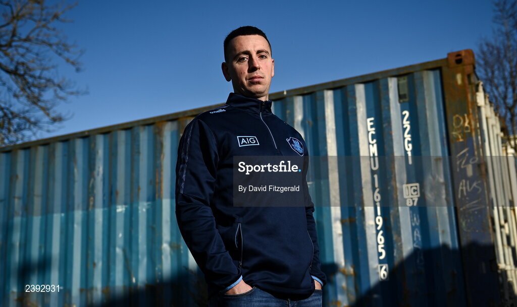 7 December 2022; Dublin footballer Cormac Costello poses for  a portrait after a training session for students of Tyrrelstown Educate Together National School. As proud sponsors of Dublin GAA, AIG are encouraging participation in GAA around Dublin through its Diversity, Equality and Inclusion Roadshow (DEI Roadshow) at Tyrellstown ETNS in Dublin. Photo by David Fitzgerald/Sportsfile