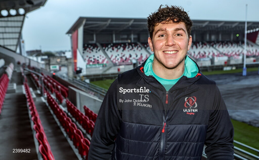 13 December 2022; Tom Stewart poses for a portrait following an Ulster Rugby press conference at Kingspan Stadium in Belfast. Photo by John Dickson/Sportsfile