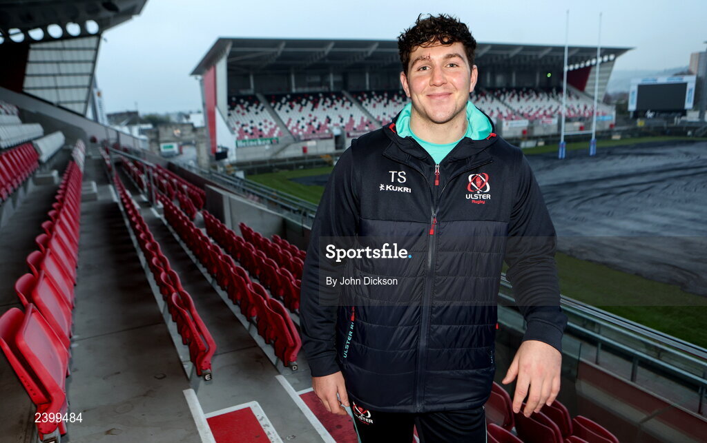13 December 2022; Tom Stewart poses for a portrait following an Ulster Rugby press conference at Kingspan Stadium in Belfast. Photo by John Dickson/Sportsfile