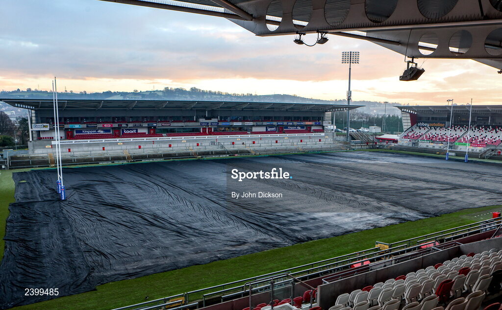 13 December 2022; A general view of the pitch with frost covers on during a Ulster Rugby press conference at Kingspan Stadium in Belfast. Photo by John Dickson/Sportsfile