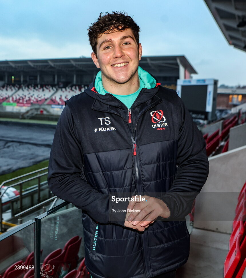 13 December 2022; Tom Stewart poses for a portrait following an Ulster Rugby press conference at Kingspan Stadium in Belfast. Photo by John Dickson/Sportsfile