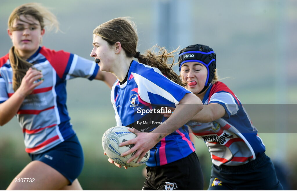 7 January 2022; Grace Roche of Wexford Wanderers in action during the Bank of Ireland Leinster Rugby Girls U16 Plate match between Wexford Wanderers of Wexford and Mullingar Blue of Longford at the Pitch 2 in SETU Carlow, Carlow. Photo by Matt Browne/Sportsfile