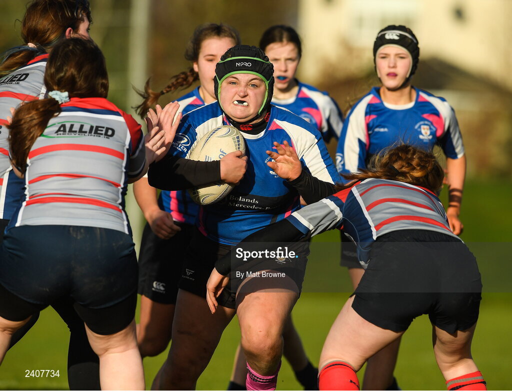 7 January 2022; Shannon Codd of Wexford Wanderers in action during the Bank of Ireland Leinster Rugby Girls U16 Plate match between Wexford Wanderers of Wexford and Mullingar Blue of Longford at the Pitch 2 in SETU Carlow, Carlow. Photo by Matt Browne/Sportsfile