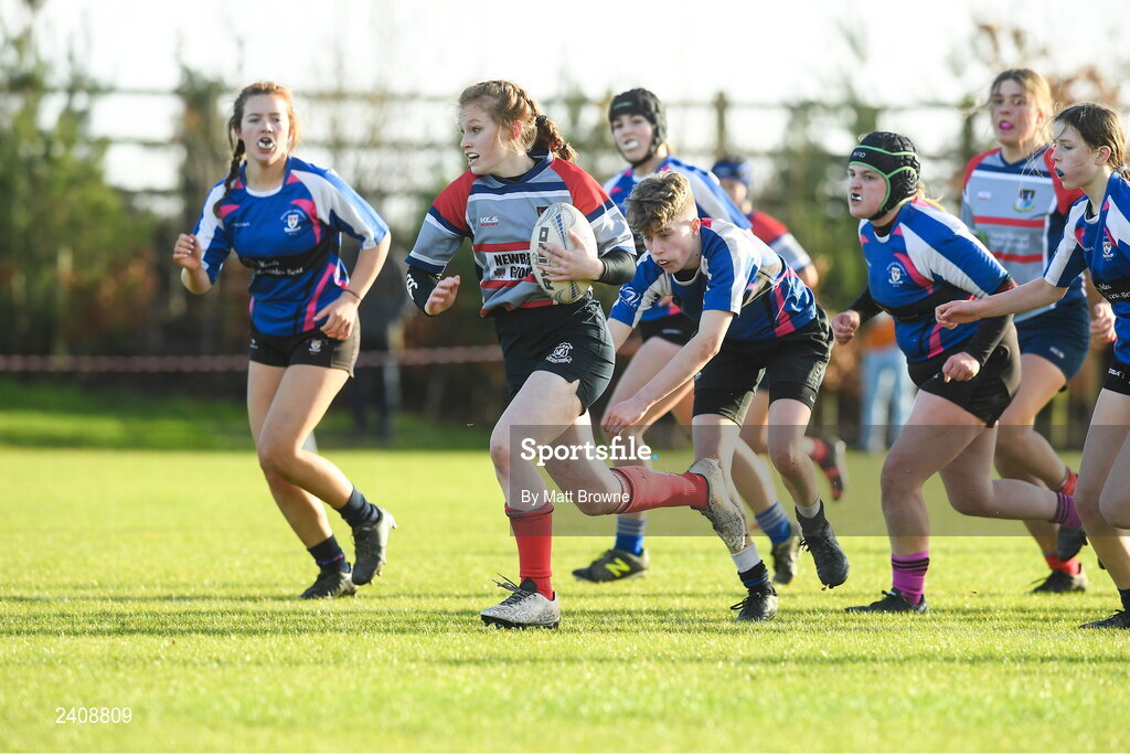 7 January 2022; Mullingar Blue in action against Wexford Wanderers during the Bank of Ireland Leinster Rugby Girls U16 Plate match between Wexford Wanderers of Wexford and Mullingar Blue of Longford at the Pitch 2 in SETU Carlow, Carlow. Photo by Matt Browne/Sportsfile