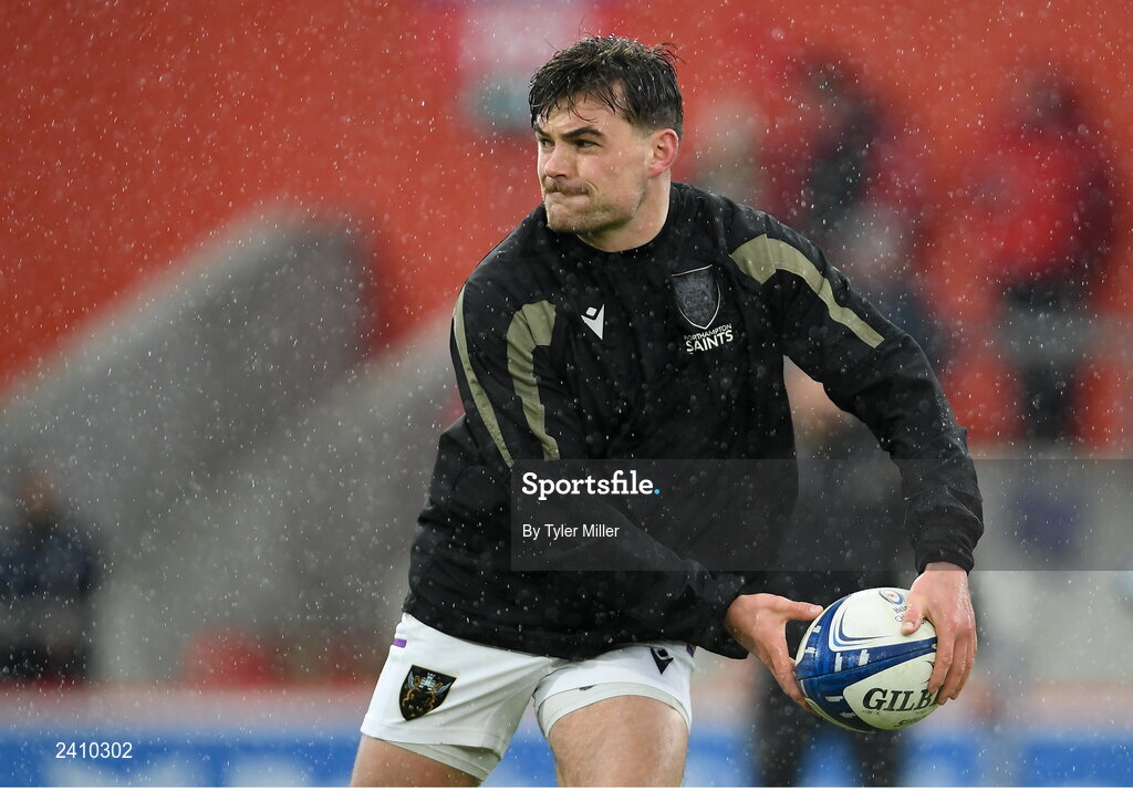 14 January 2023; George Furbank of Northampton Saints warms-up before the Heineken Champions Cup Pool B Round 3 match between Munster and Northampton Saints at Thomond Park in Limerick. Photo by Tyler Miller/Sportsfile