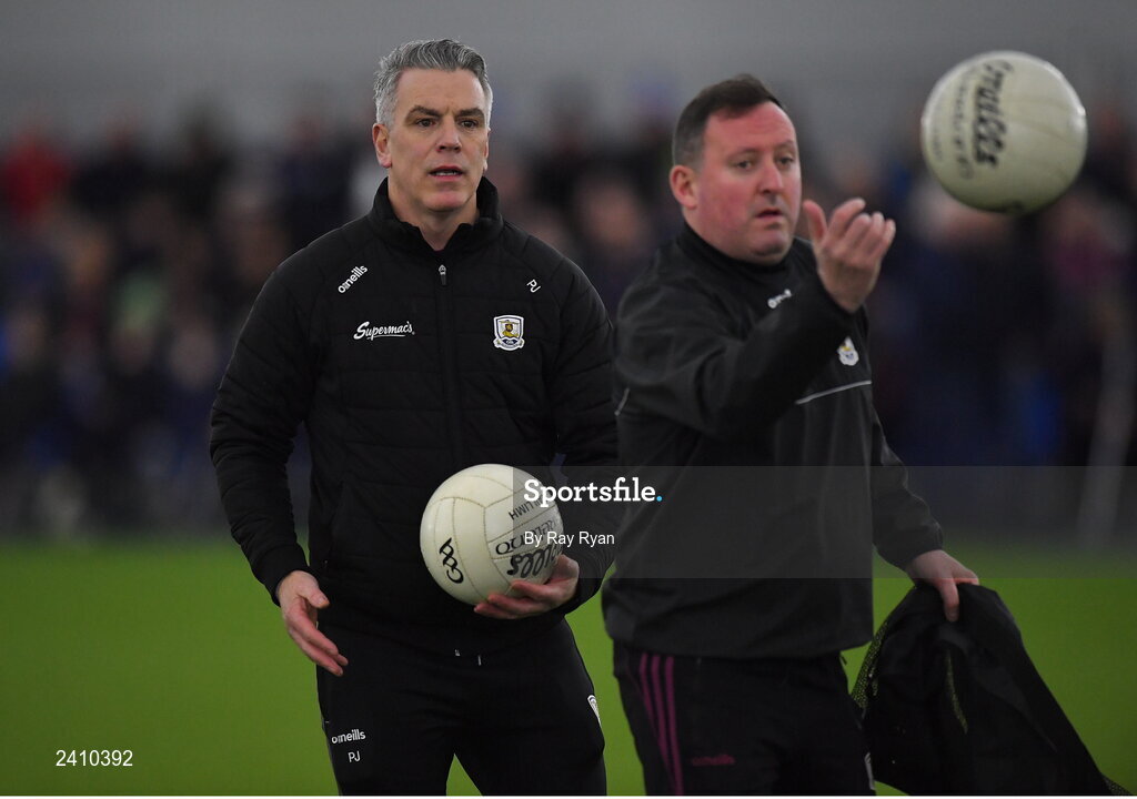 14 January 2023; Galway manager Padraic Joyce and selector John Concannon before the Connacht FBD League Semi-Final match between Mayo and Galway at NUI Galway Connacht GAA Air Dome in Bekan, Mayo. Photo by Ray Ryan/Sportsfile